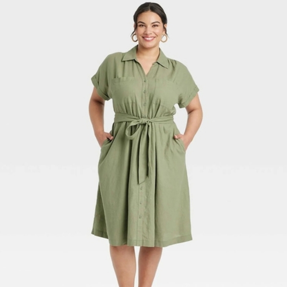 Ava & Viv Olive Button Down Dress - Picture 1 of 6